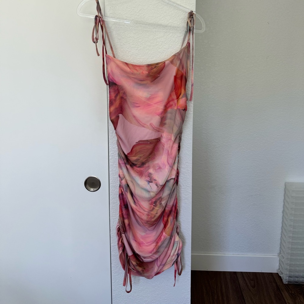 Pink and Orange Ruched Dress